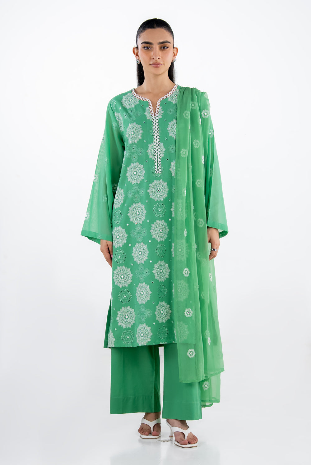 3Pc Swiss Voile Embroidered Suit