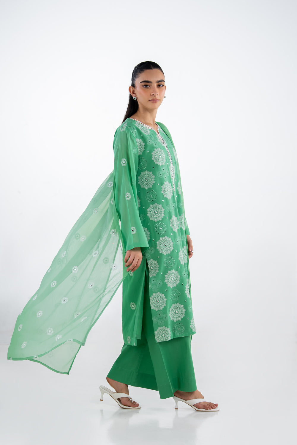 3Pc Swiss Voile Embroidered Suit