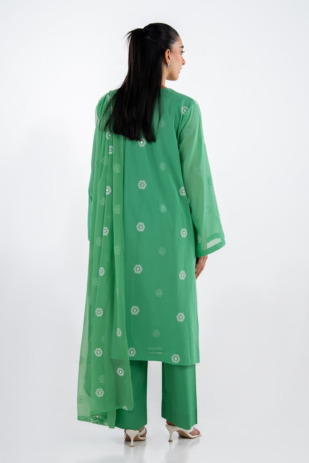 3Pc Swiss Voile Embroidered Suit