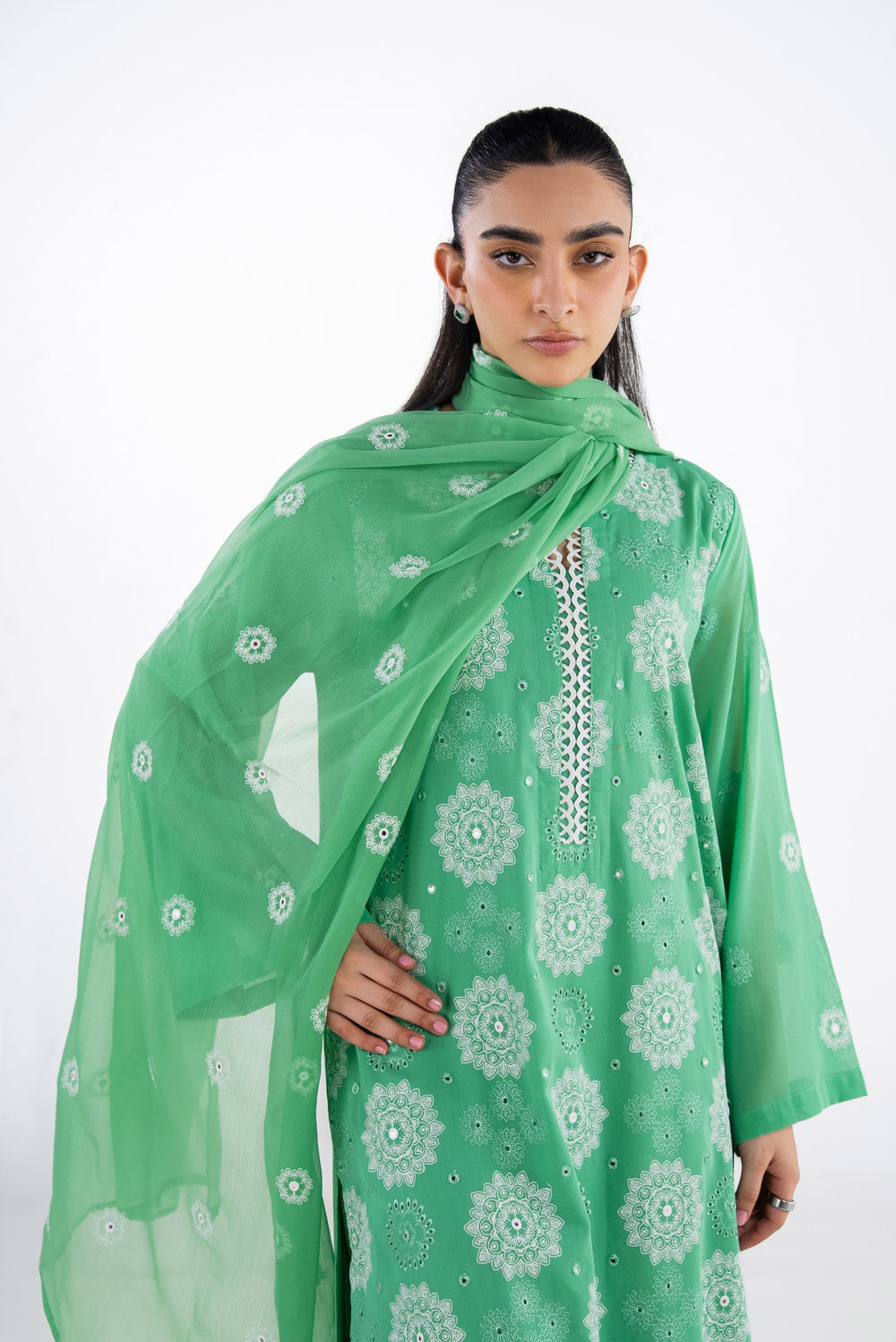 3Pc Swiss Voile Embroidered Suit