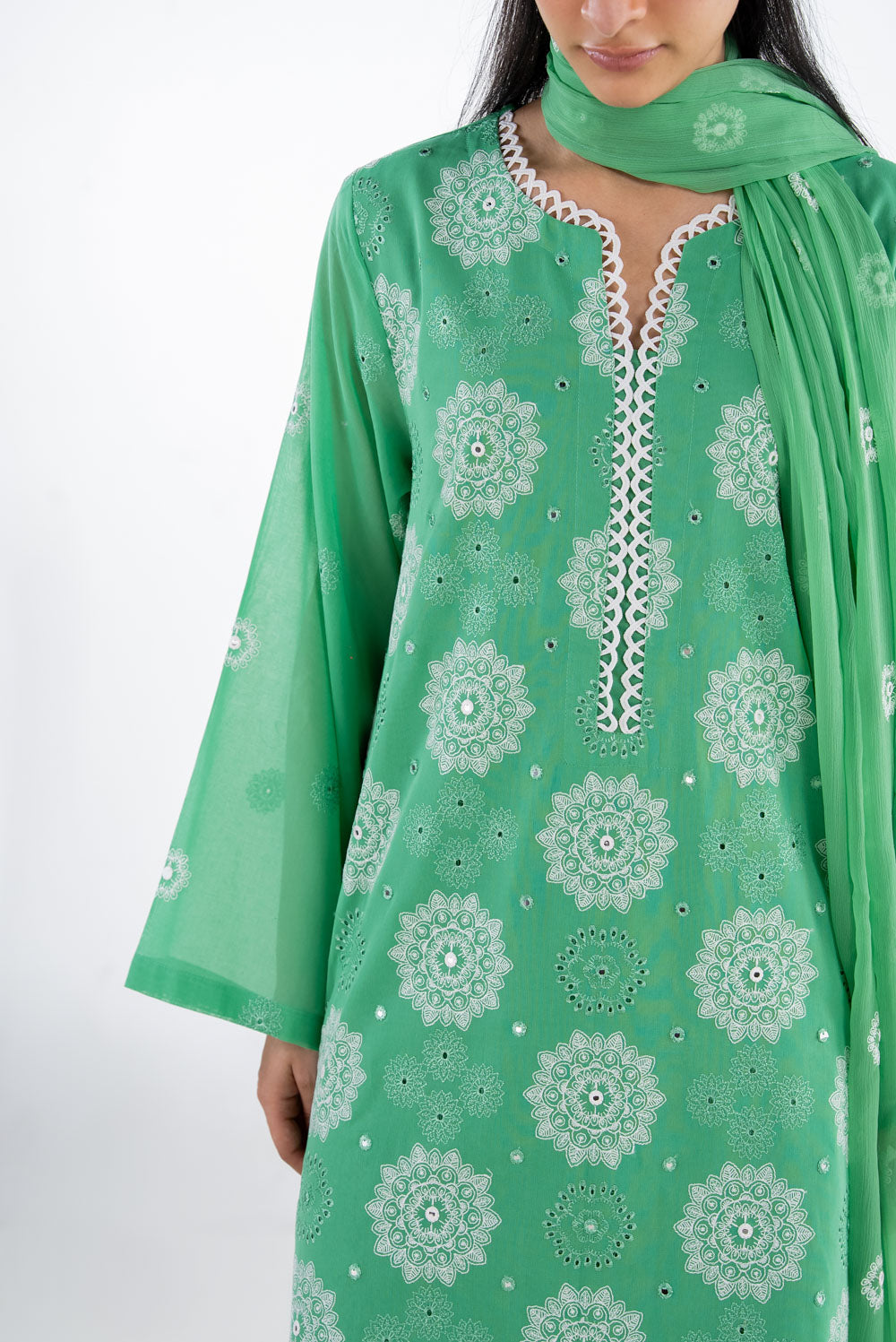 3Pc Swiss Voile Embroidered Suit