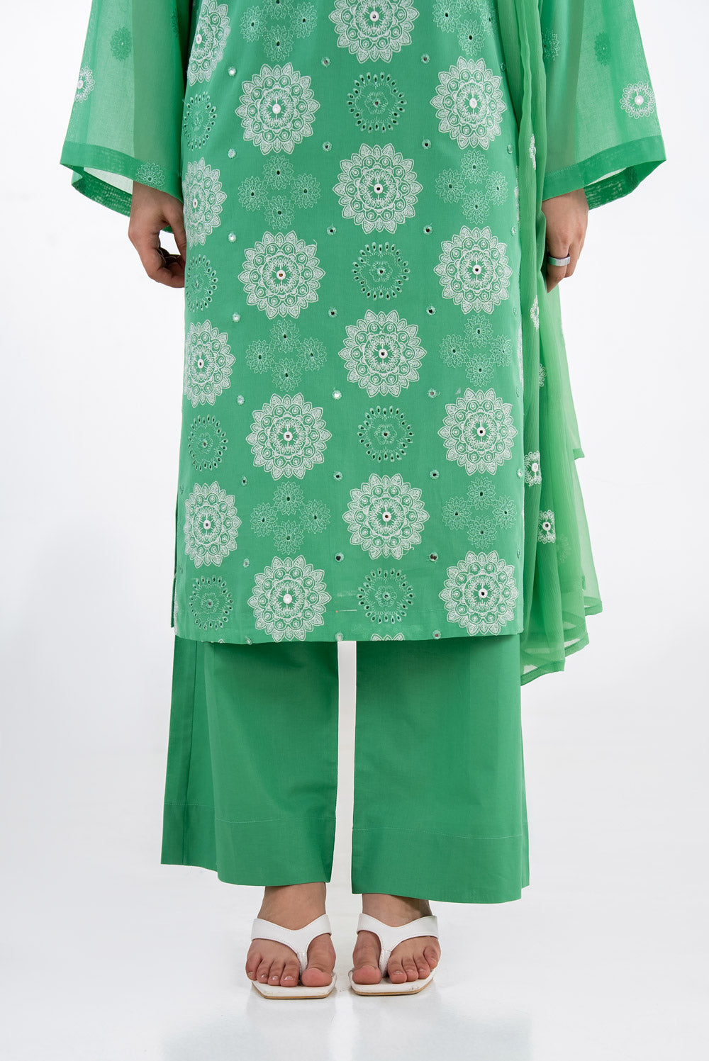 3Pc Swiss Voile Embroidered Suit