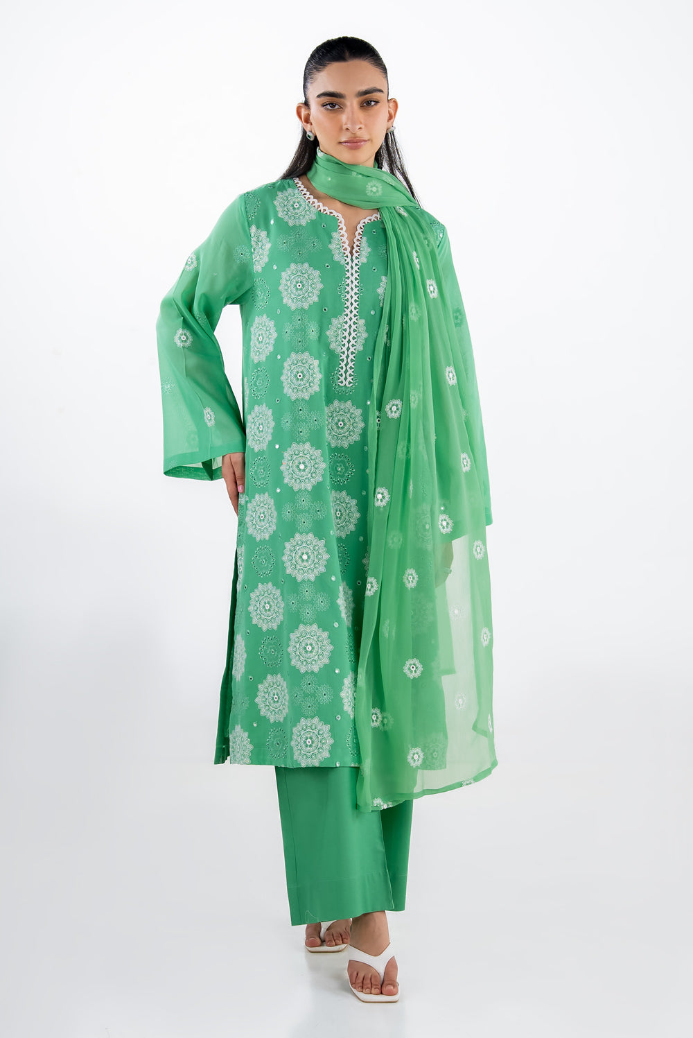 3Pc Swiss Voile Embroidered Suit