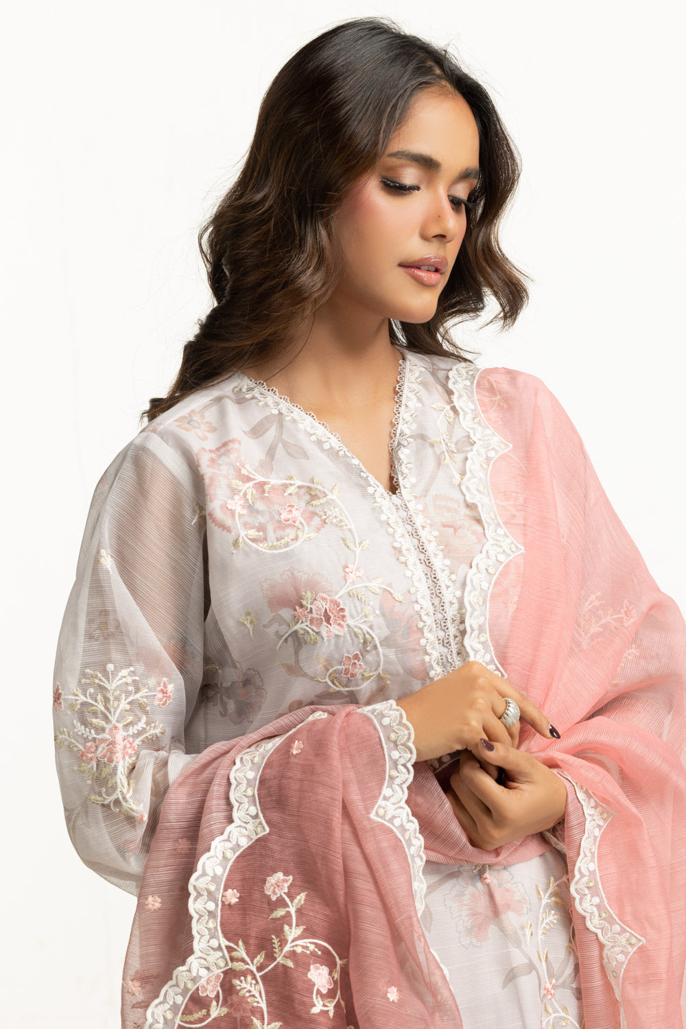 3Pc Tennis Net Printed Suit With Embroidered