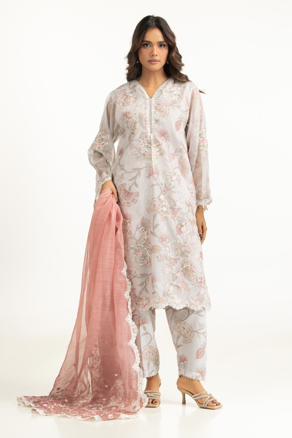 3Pc Tennis Net Printed Suit With Embroidered