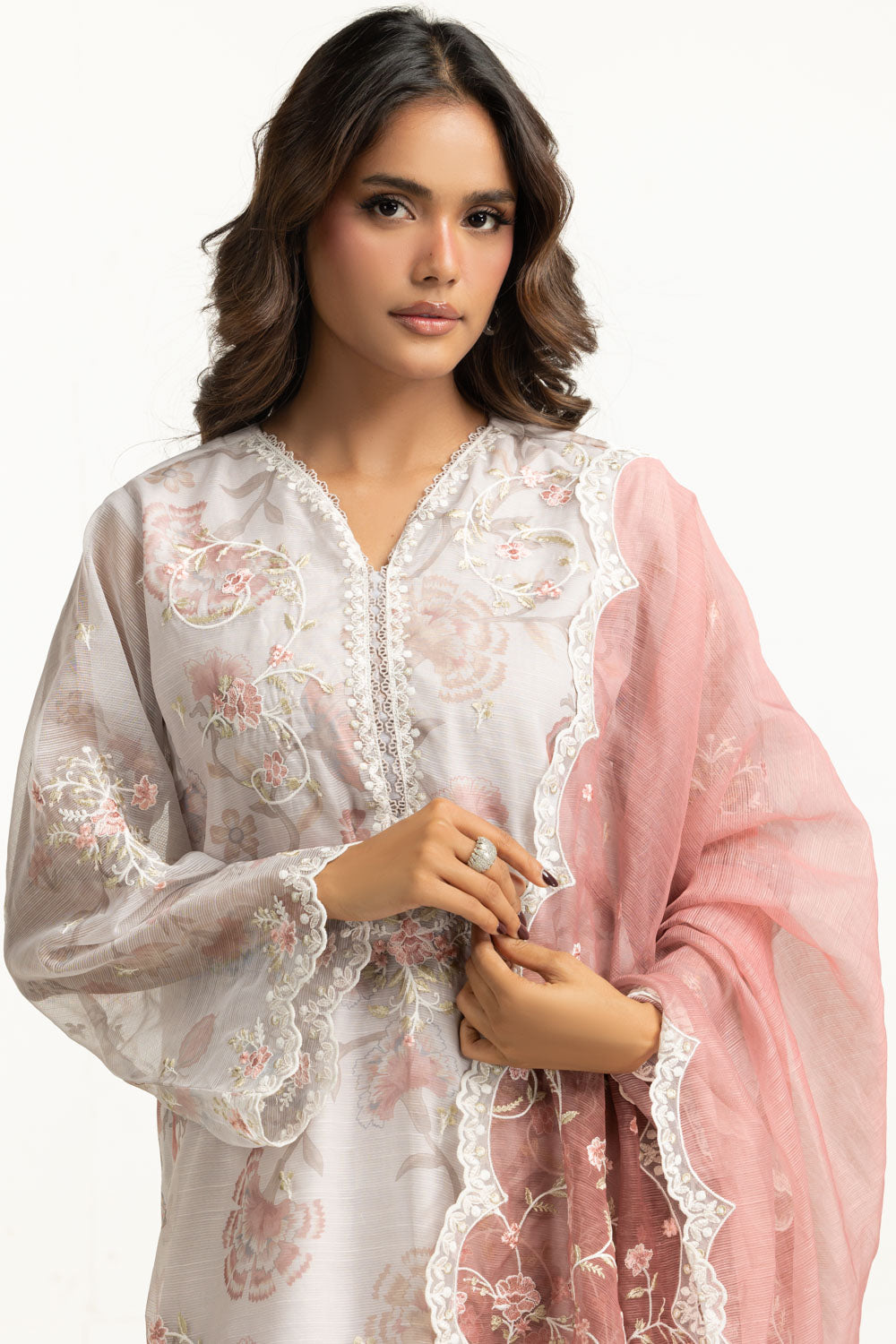 3Pc Tennis Net Printed Suit With Embroidered