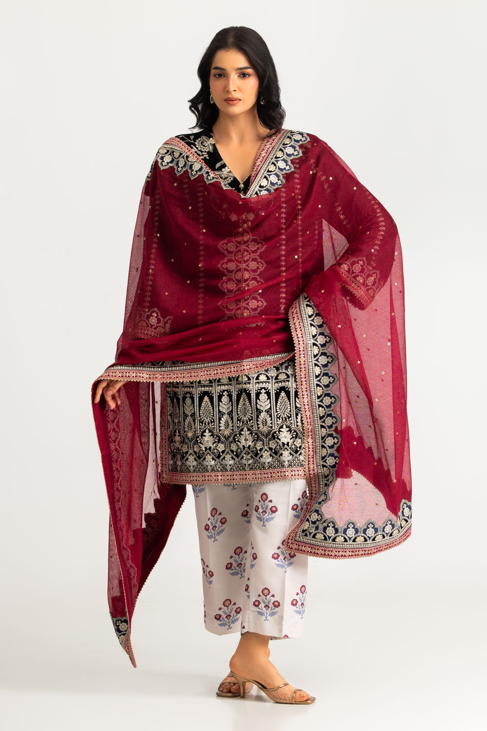 3PC Velvet Embroidered Suit - W-AP-UTS-26-490296
