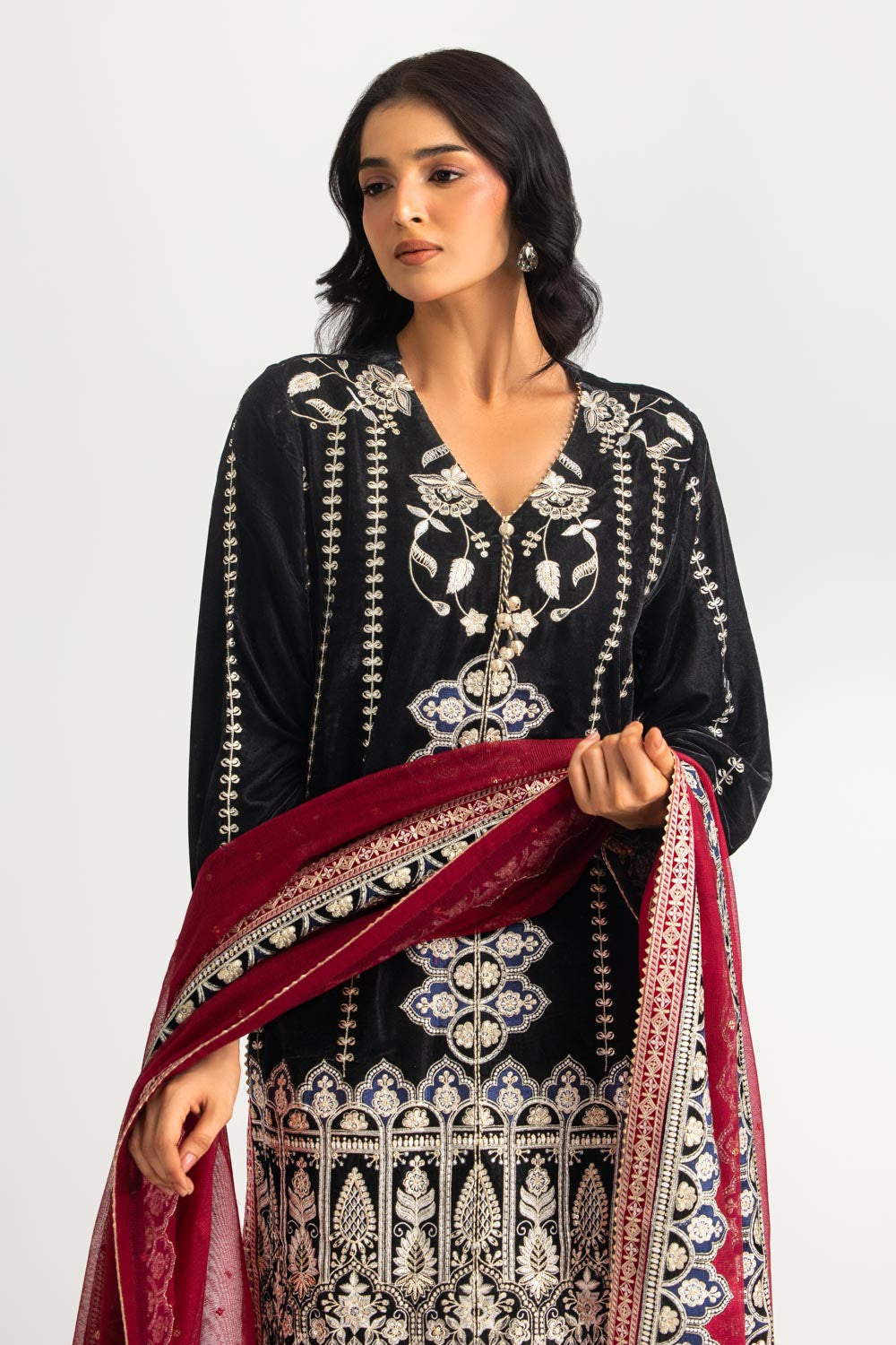 3PC Velvet Embroidered Suit - W-AP-UTS-26-490296