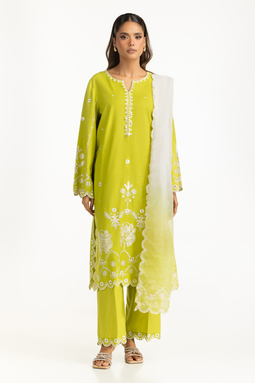 3Pc Viscose Raw Silk Embroidered Suit