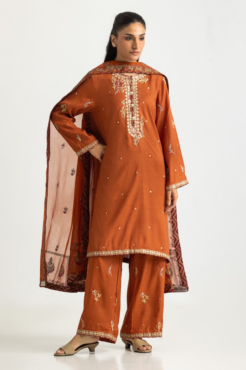 3PC Viscose Raw Silk Embroidered Suit