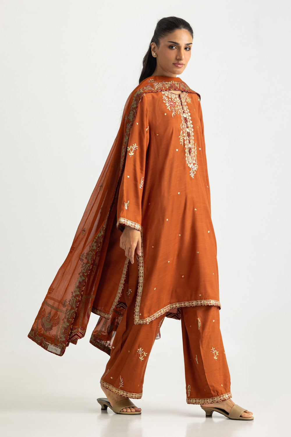 3PC Viscose Raw Silk Embroidered Suit