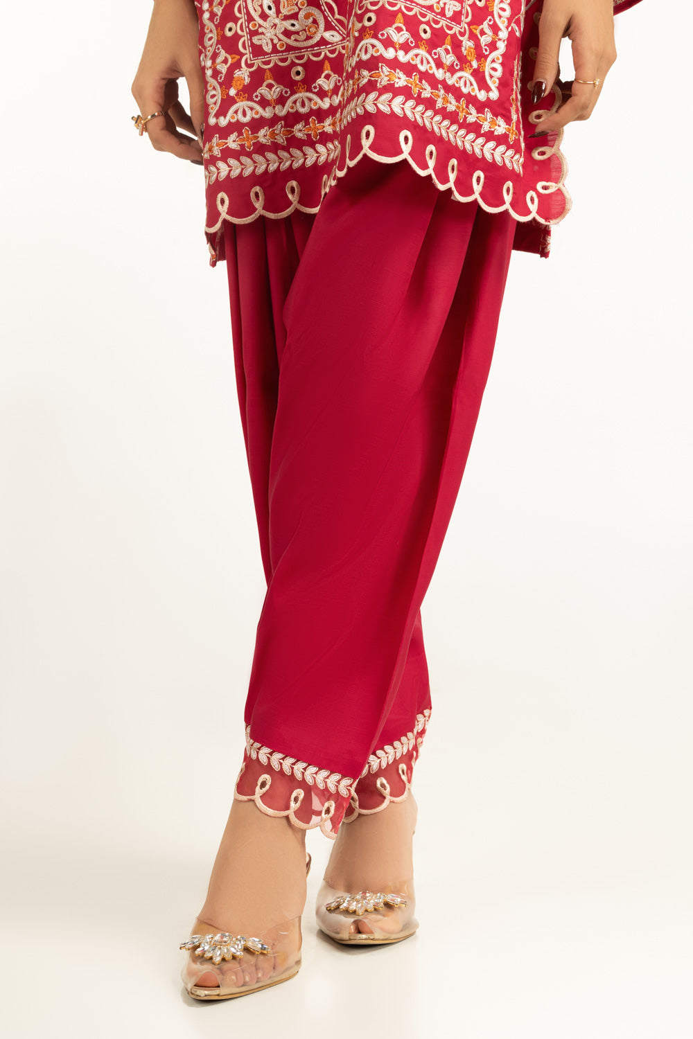 3Pc Viscose Rawsilk Embroidered Suit