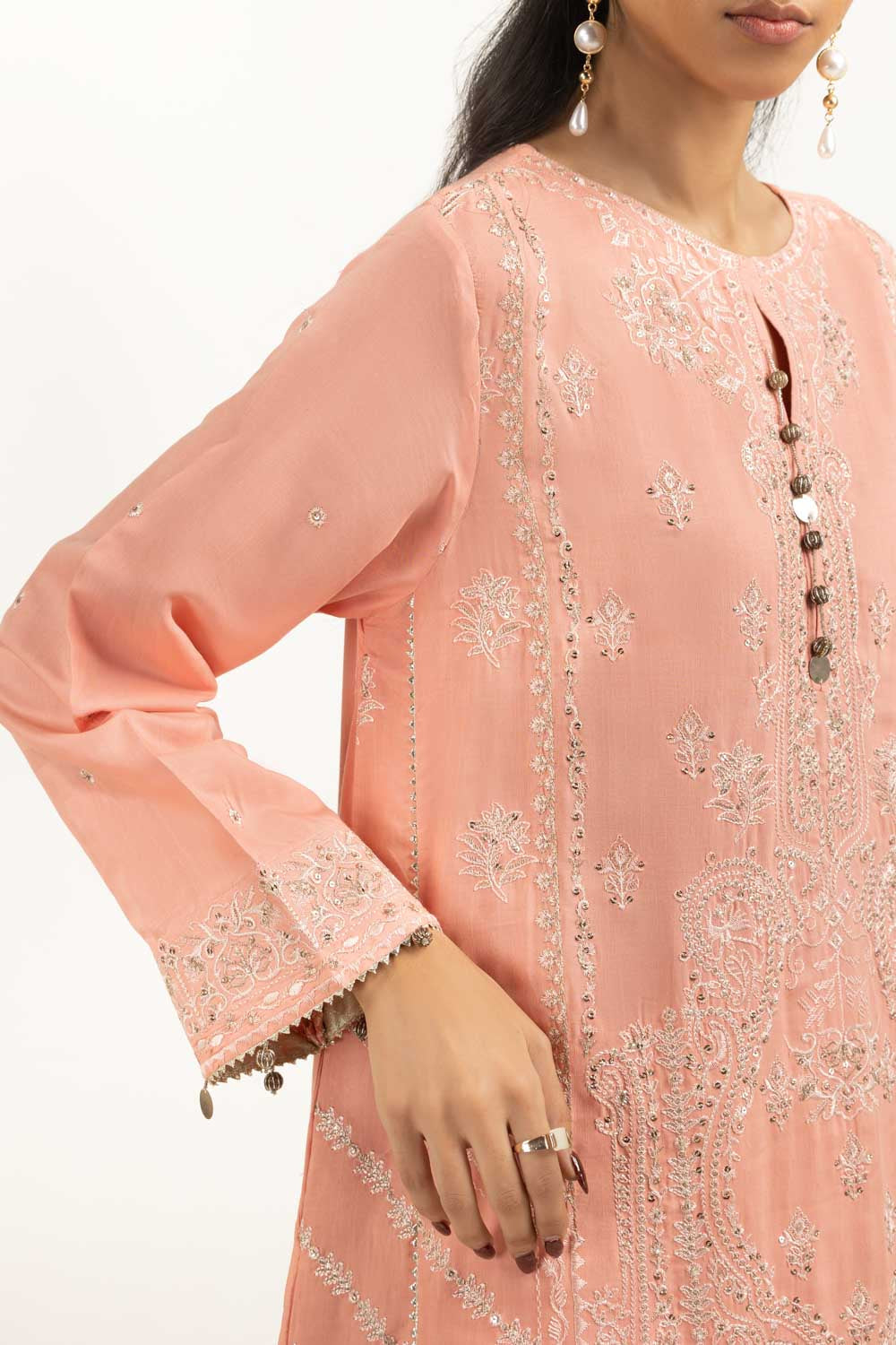 3Pc Viscose Rawsilk Embroidered Suit