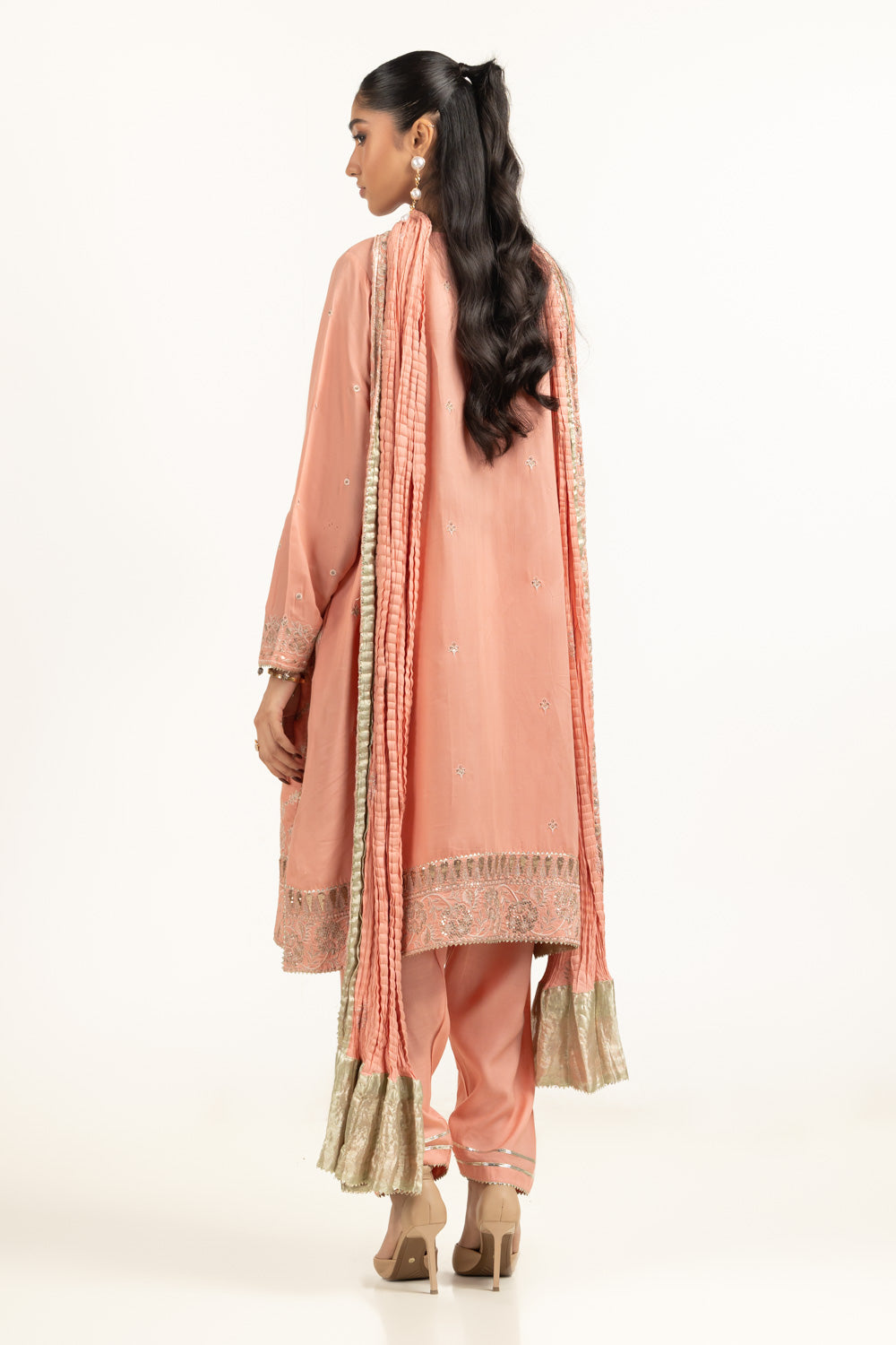 3Pc Viscose Rawsilk Embroidered Suit