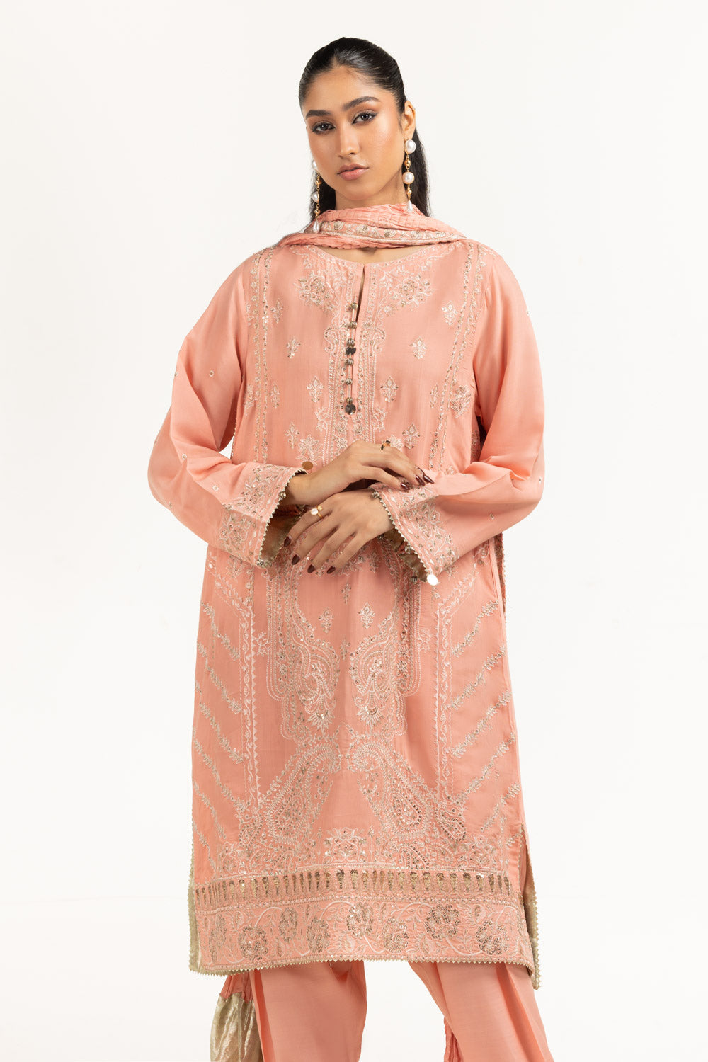 3Pc Viscose Rawsilk Embroidered Suit