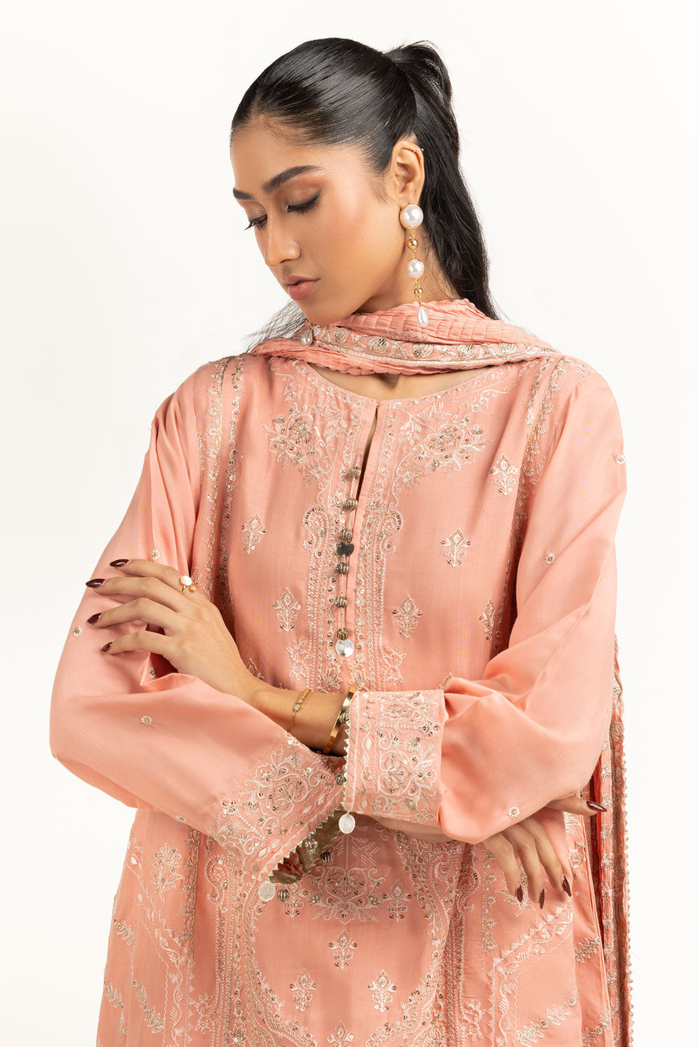 3Pc Viscose Rawsilk Embroidered Suit