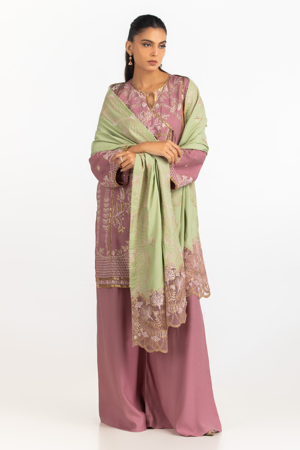 3Pc Viscose Rawsilk Embroidered Suit