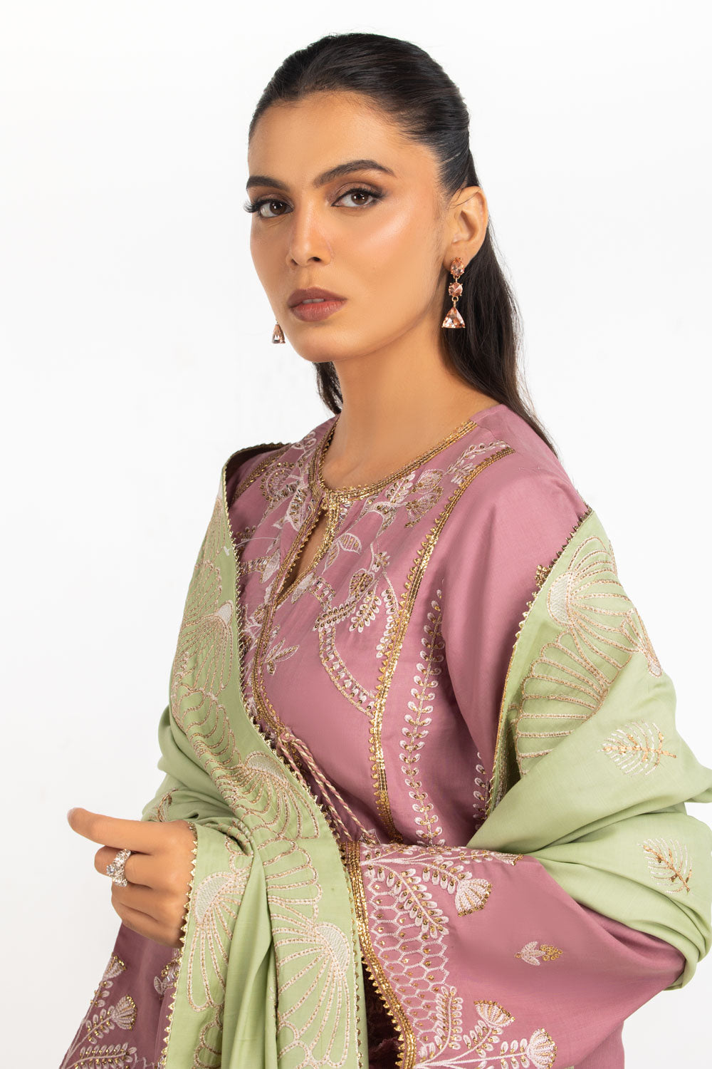 3Pc Viscose Rawsilk Embroidered Suit