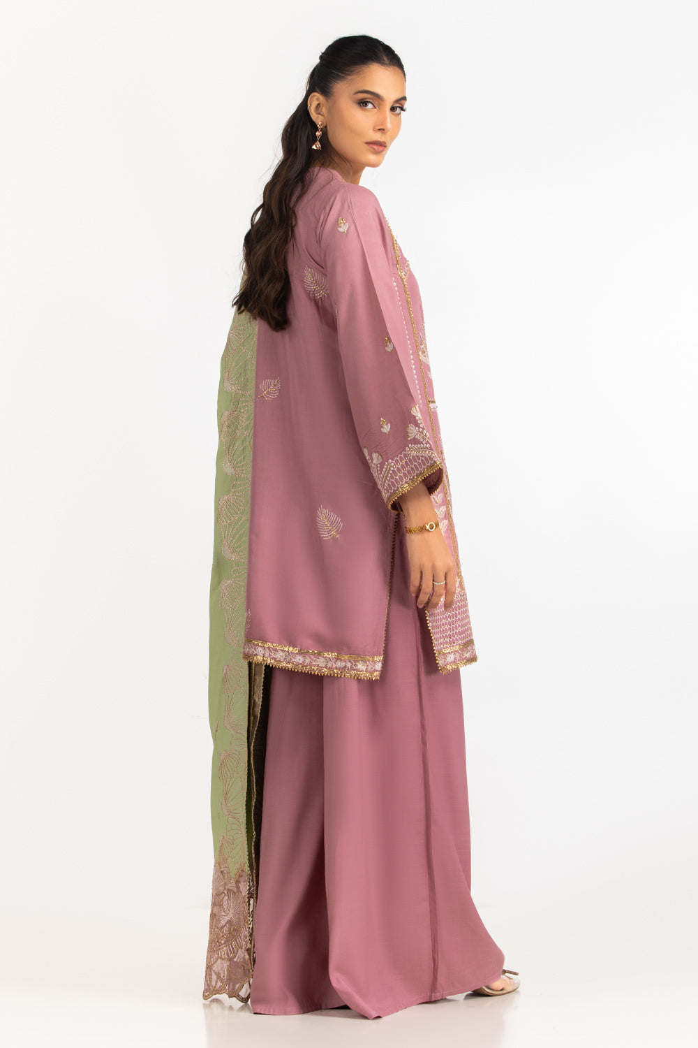 3Pc Viscose Rawsilk Embroidered Suit