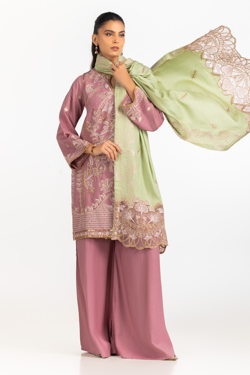 3Pc Viscose Rawsilk Embroidered Suit