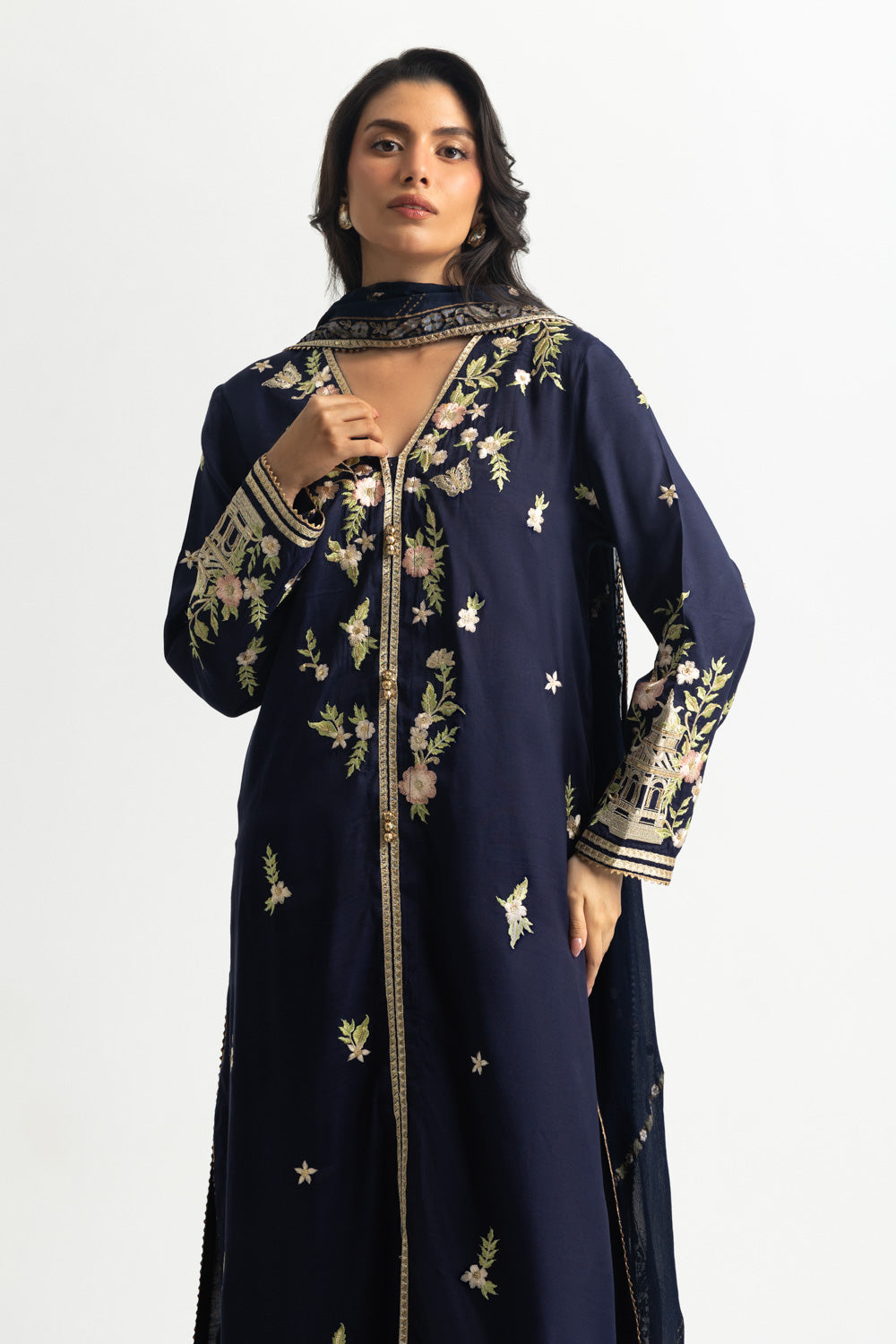 3PC Viscose Raw silk Embroidered Suit