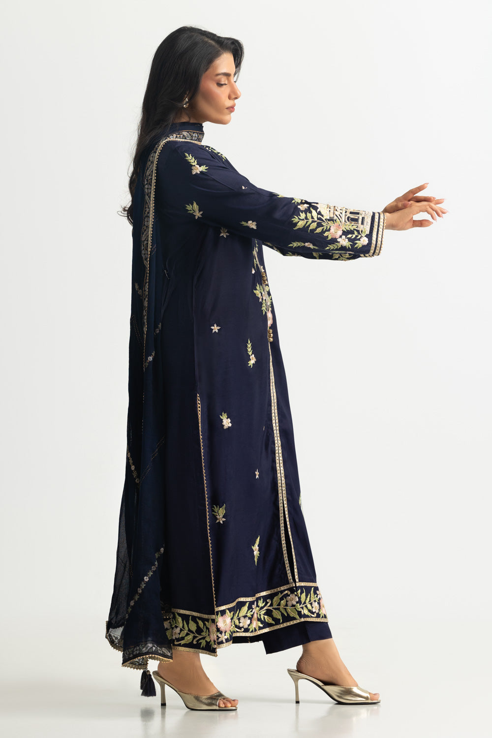 3PC Viscose Raw silk Embroidered Suit