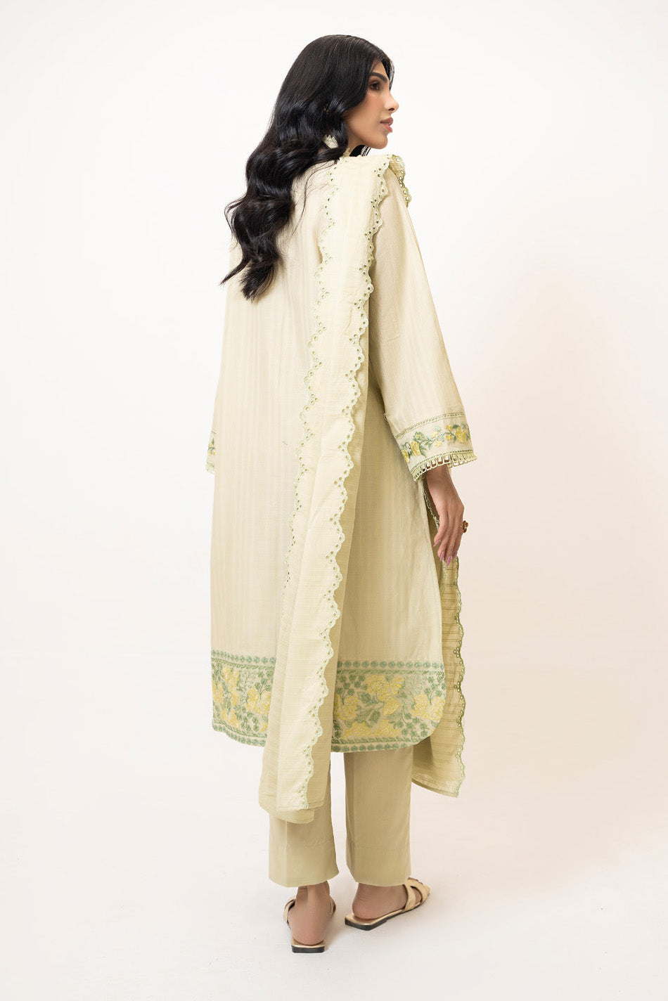 3Pc Zari Stripe Embroidered Suit
