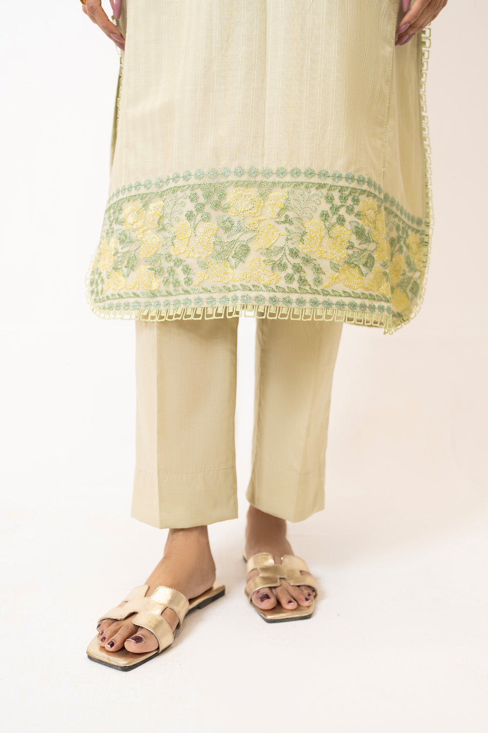 3Pc Zari Stripe Embroidered Suit