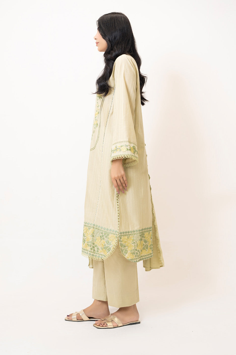 3Pc Zari Stripe Embroidered Suit