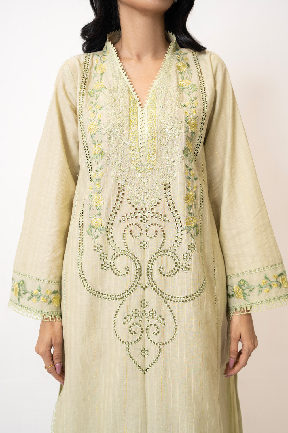 3Pc Zari Stripe Embroidered Suit