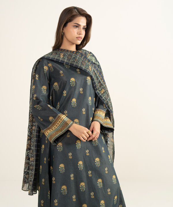 3 Piece - Printed Zari Lawn Suit