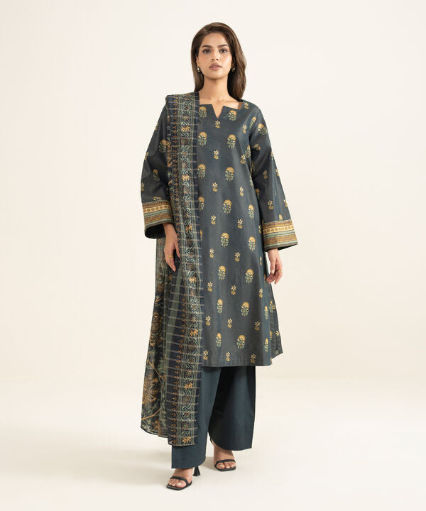 3 Piece - Printed Zari Lawn Suit