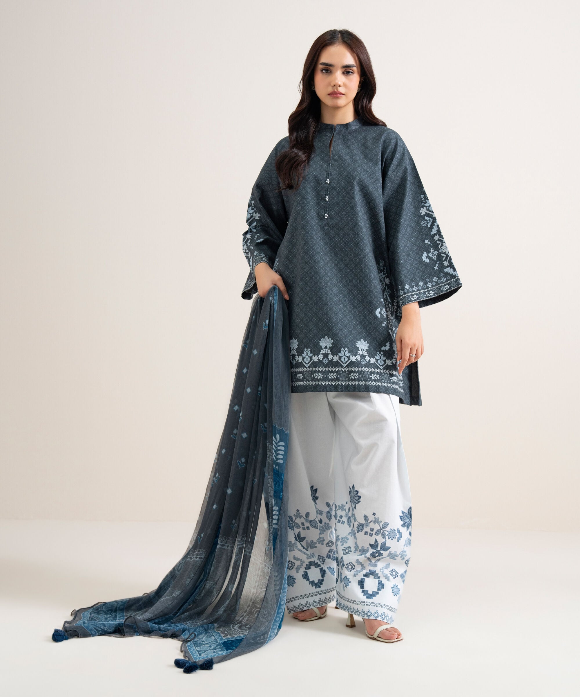 3 Piece - Printed Cotton Suit 3PDYS26V7105