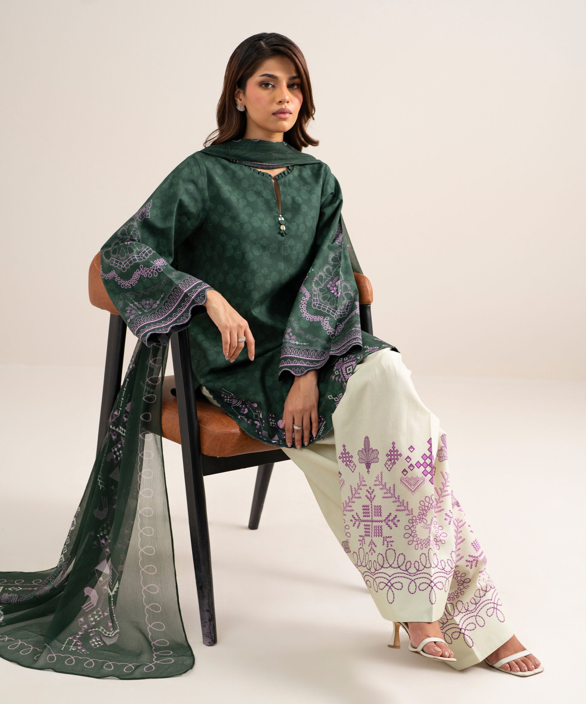 3 Piece - Printed Cotton Suit 3PDYS26V7106