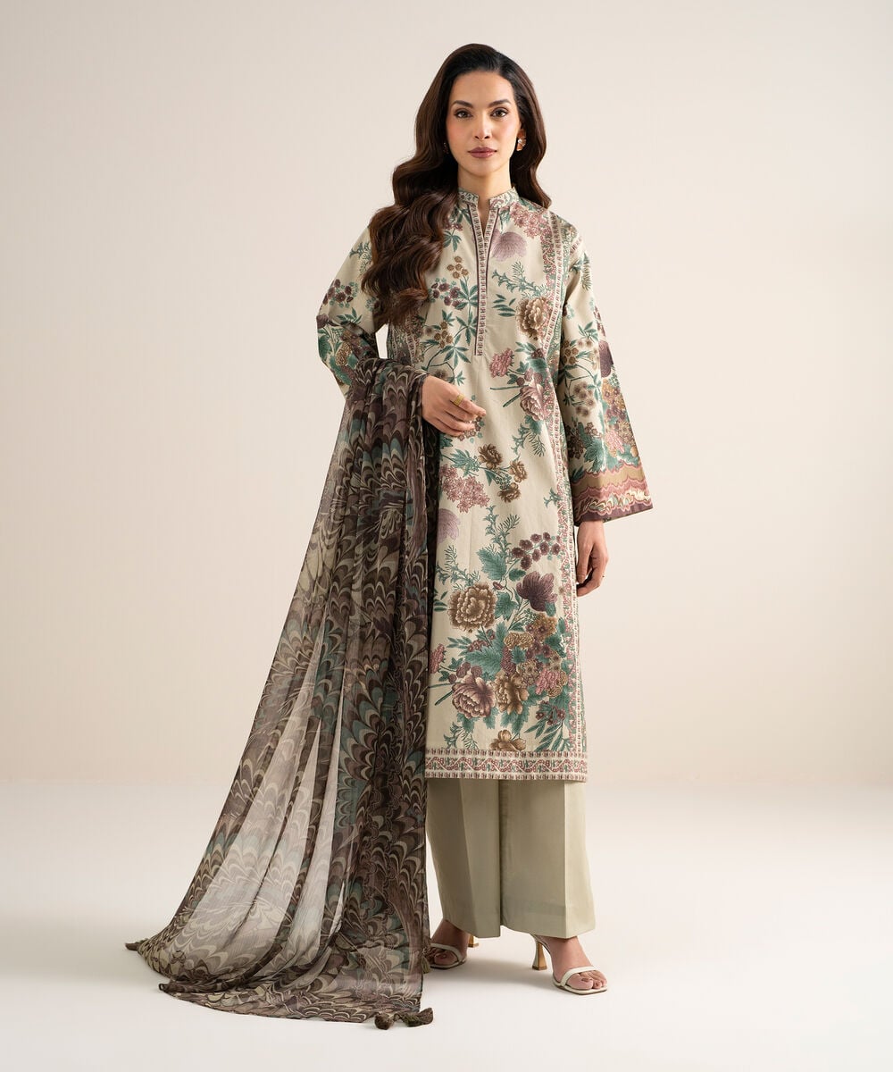 3 Piece - Printed Cotton Suit 3PDYS26V7108
