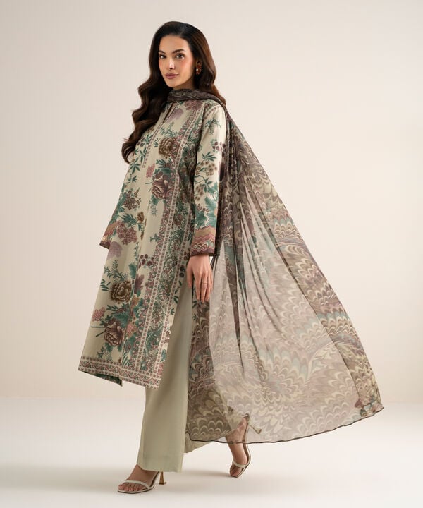 3 Piece - Printed Cotton Suit