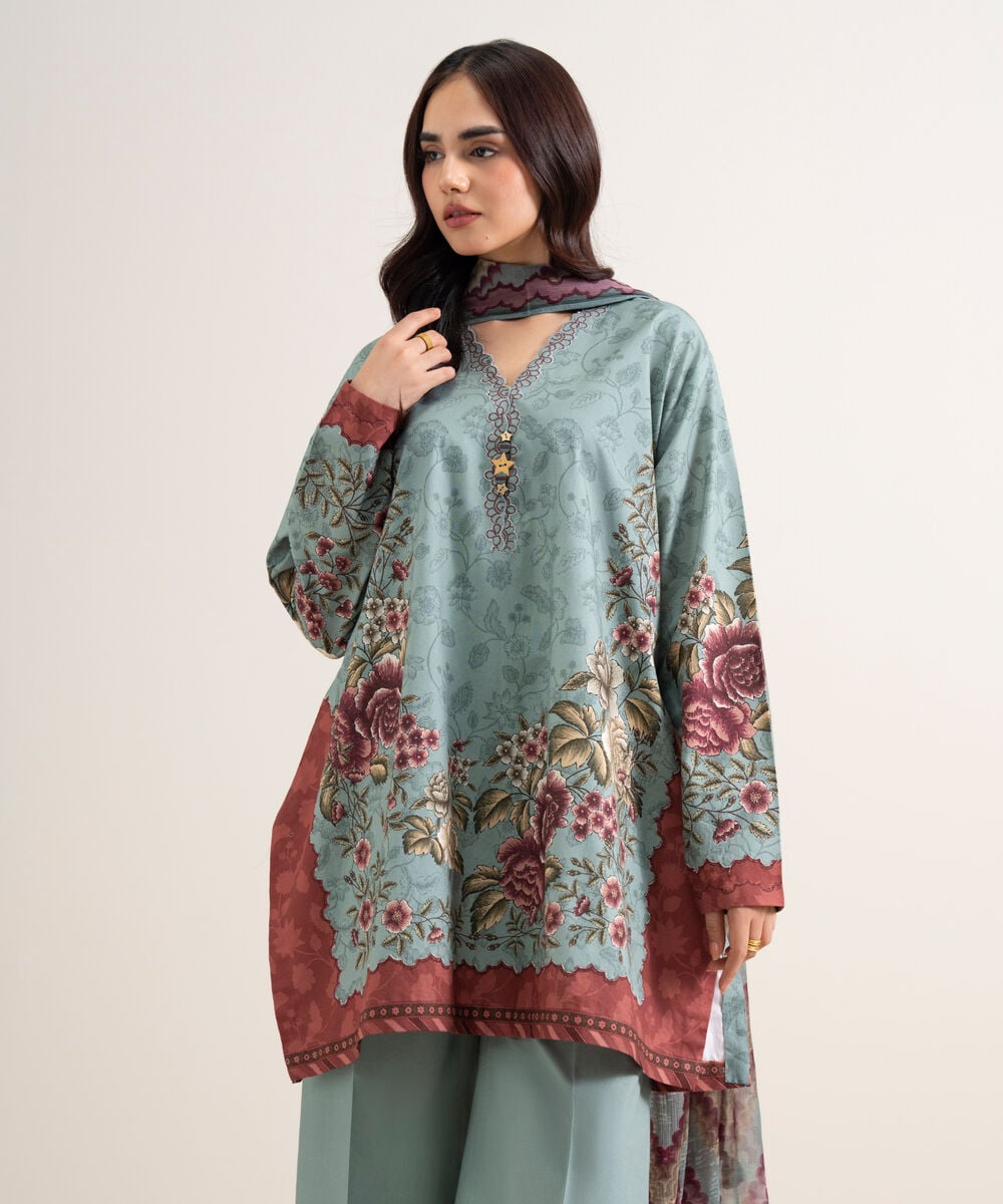 3 Piece - Printed Cotton Suit 3PDYS26V7109