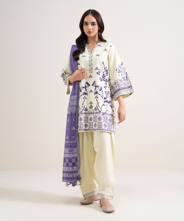 3 Piece - Printed Cotton Suit
