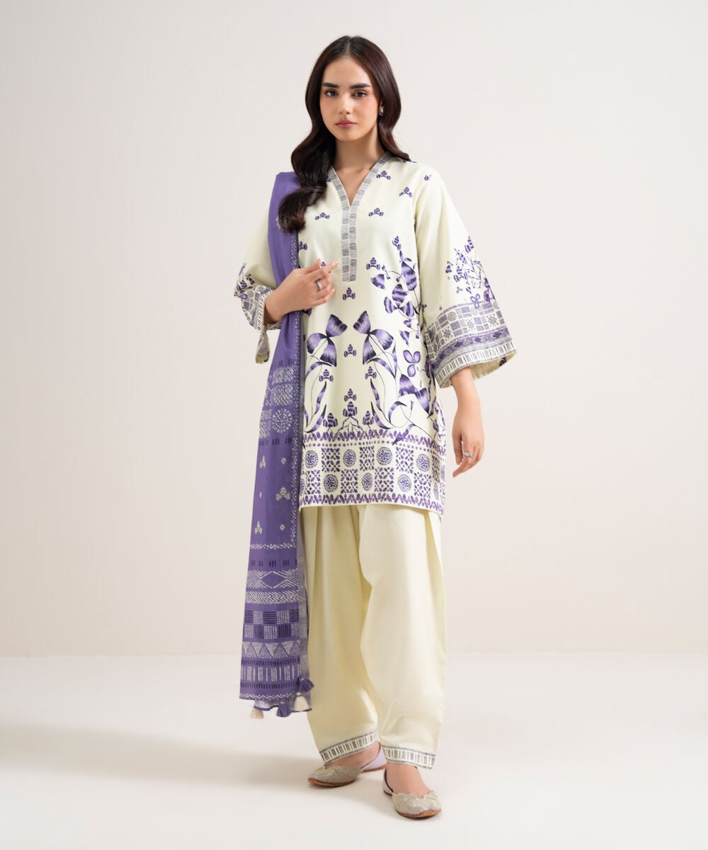 3 Piece - Printed Cotton Suit 3PDYS26V7112