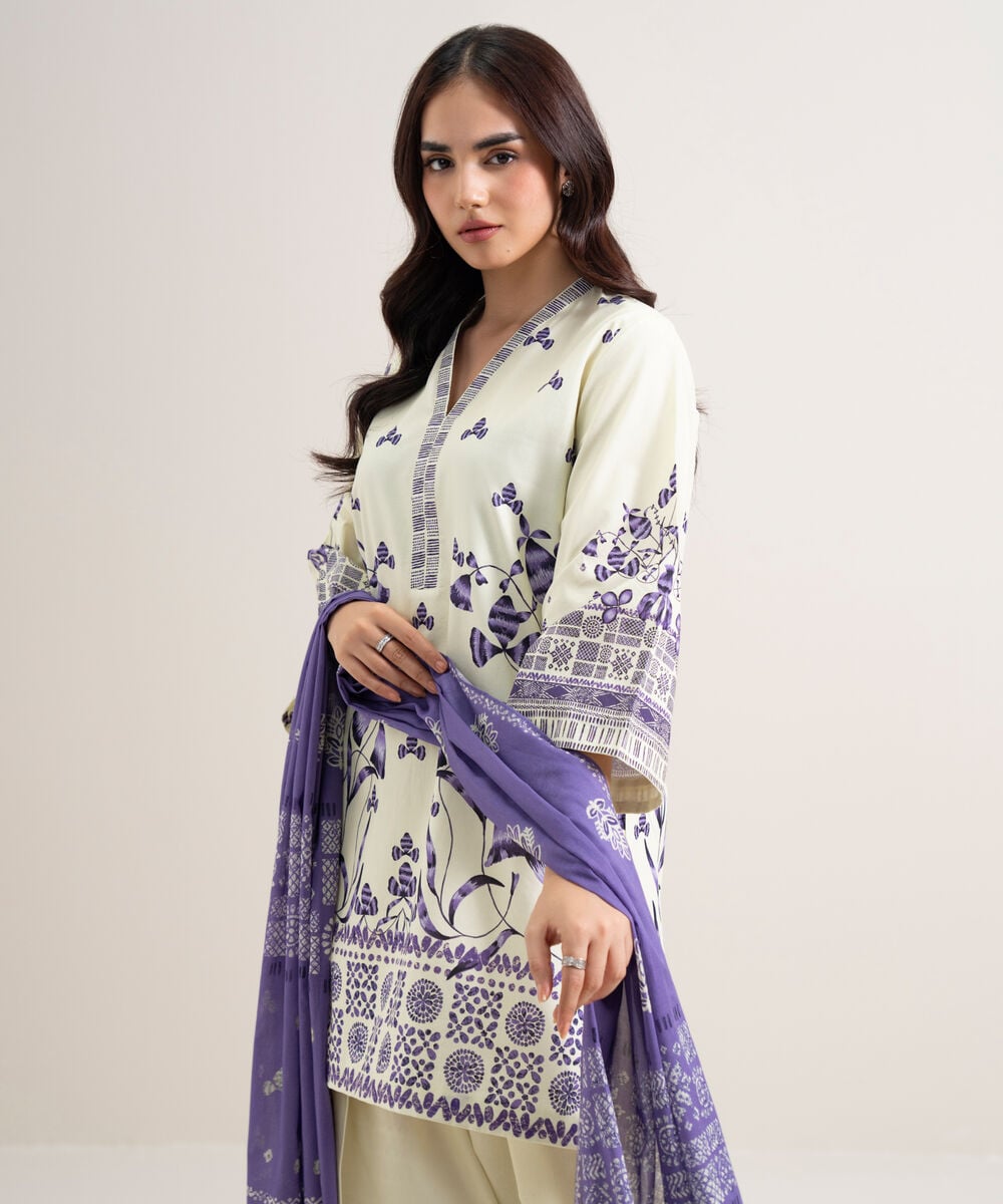 3 Piece - Printed Cotton Suit 3PDYS26V7112