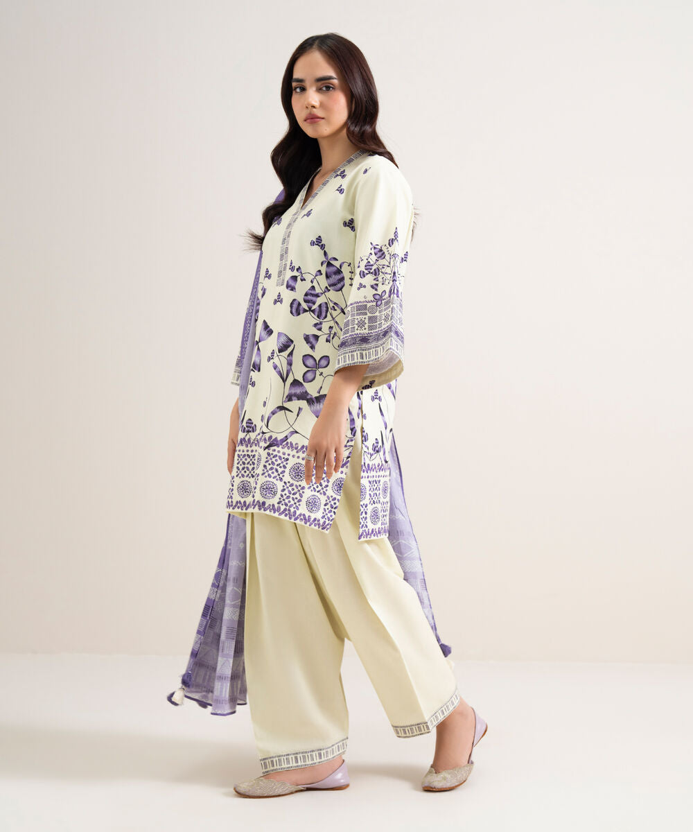 3 Piece - Printed Cotton Suit 3PDYS26V7112
