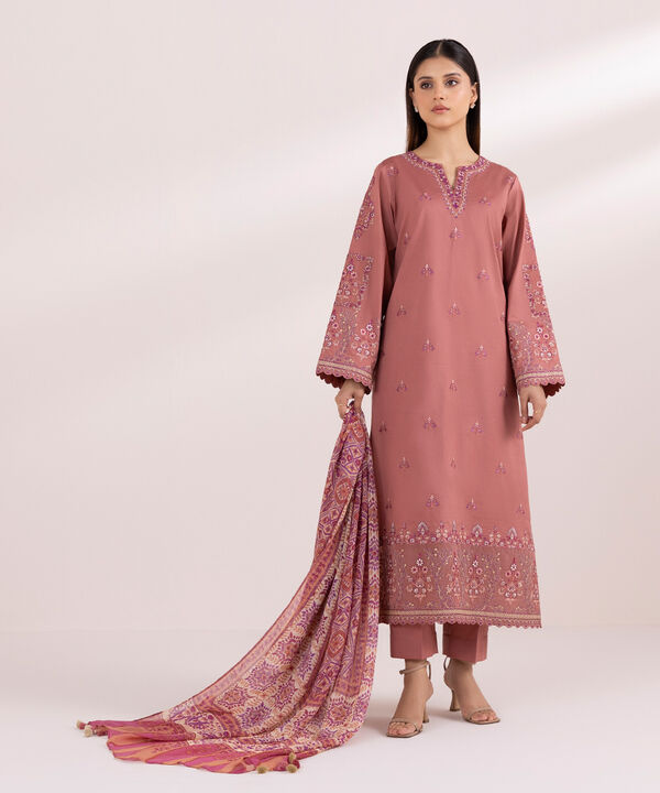 3 Piece - Embroidered Raw Silk Suit