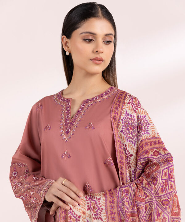 3 Piece - Embroidered Raw Silk Suit