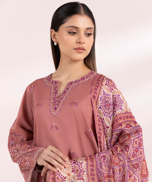 3 Piece - Embroidered Raw Silk Suit