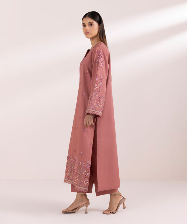 3 Piece - Embroidered Raw Silk Suit
