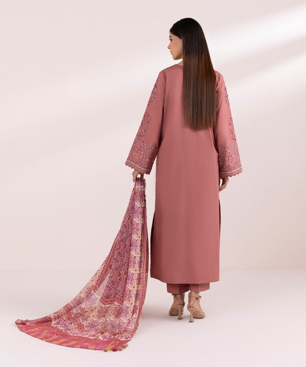 3 Piece - Embroidered Raw Silk Suit