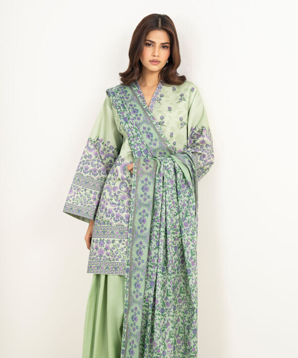 3 Piece - Printed Zari Lawn Suit