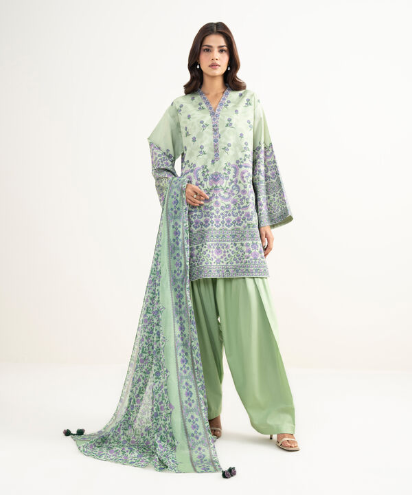 3 Piece - Printed Zari Lawn Suit