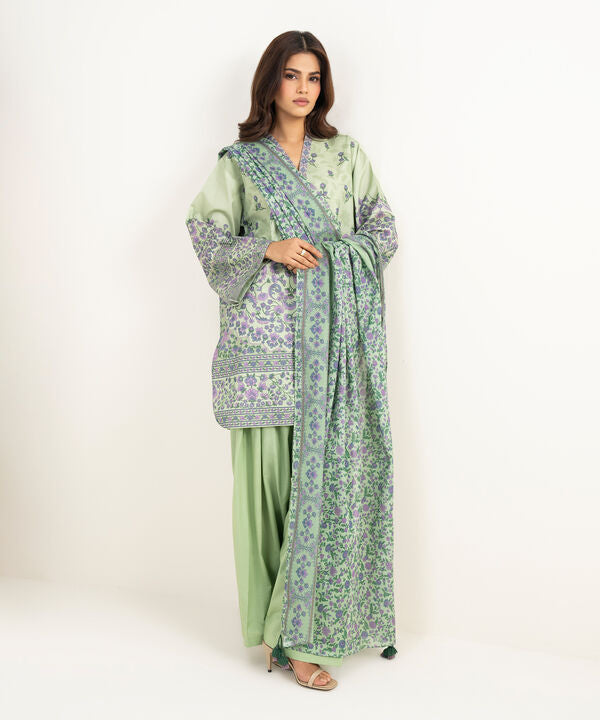 3 Piece - Printed Zari Lawn Suit