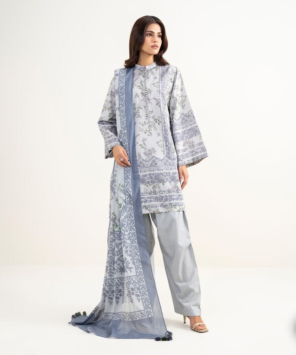 3 Piece - Printed Zari Lawn Suit